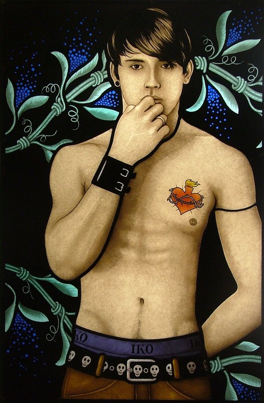 Stained Glass boy with sacred heart tattoo